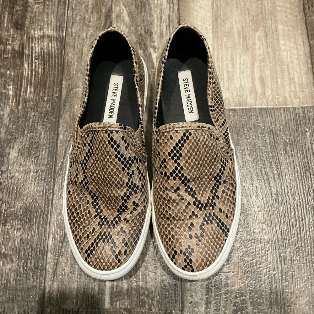 Steve Madden Brown Snake-Print Slip-On Sneakers